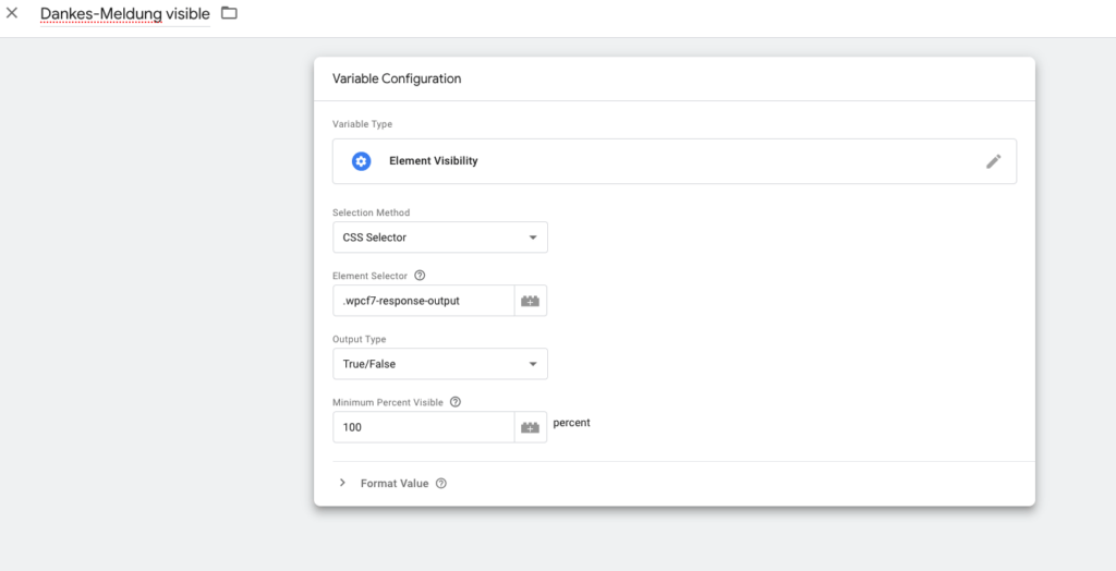 CSS-Selektor Elementsichtbarkeit GTM
